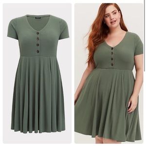 TORRID Light Olive Button Front Skater Dress
